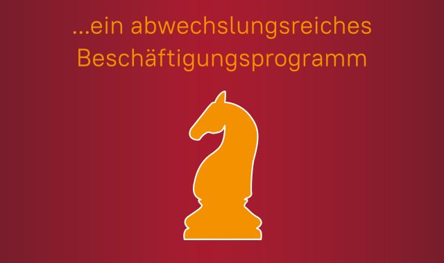 Grafik Schachfigur und Text "...abwechslungsreiches Beschäftigungsprogramm"